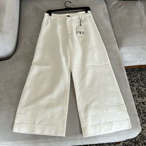 NWT Zara Linen Blend Cropped Wide-leg Pants